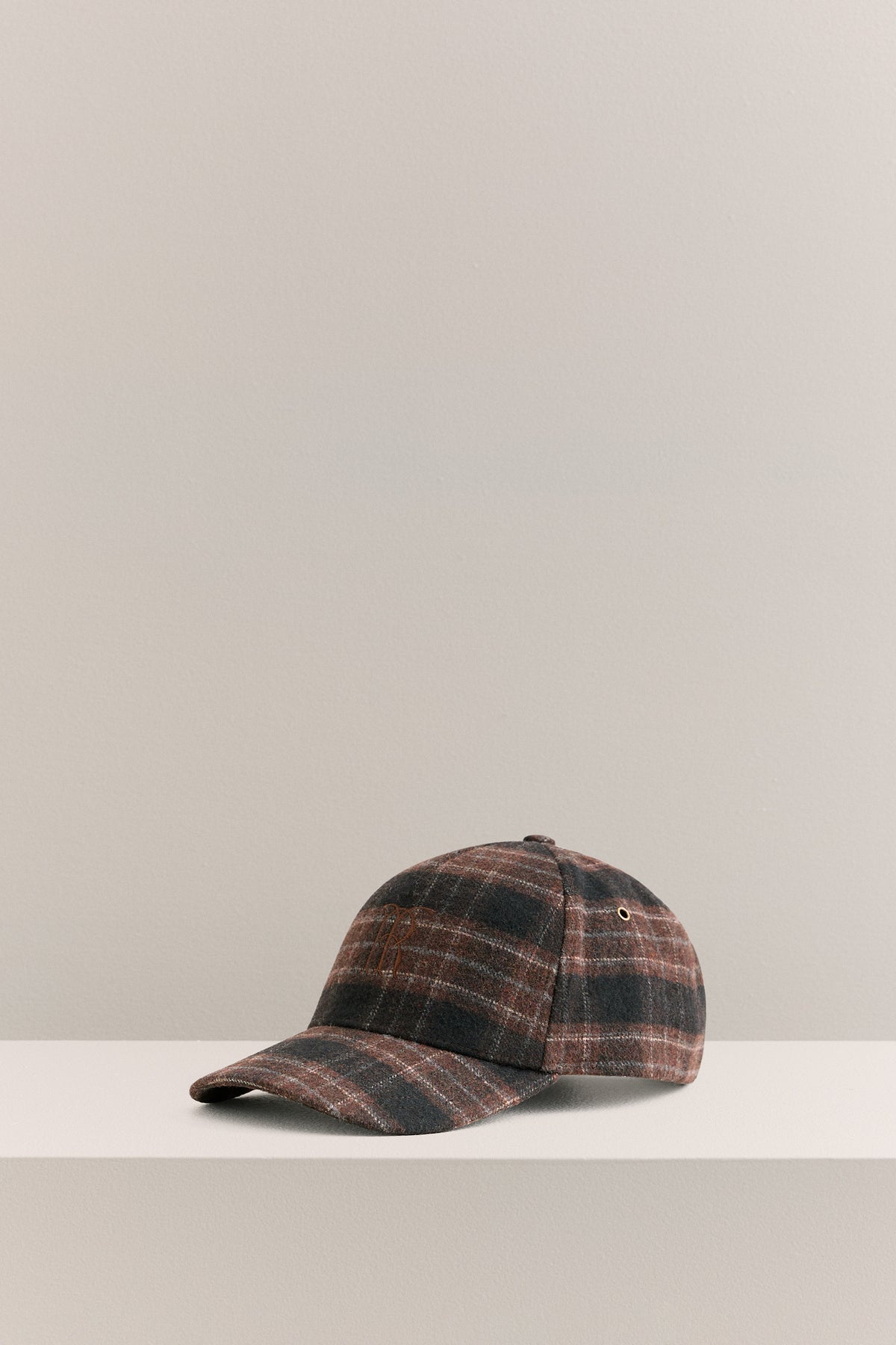 Leo Wool Blend Check Monogram Cap