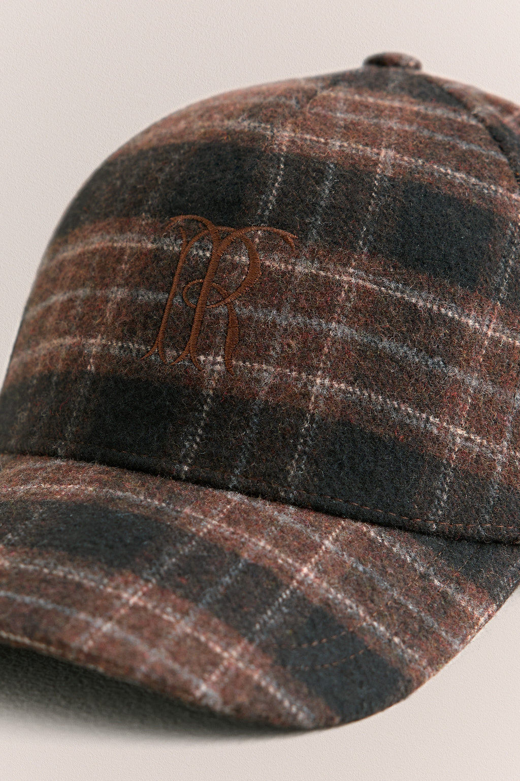 Leo Wool Blend Check Monogram Cap