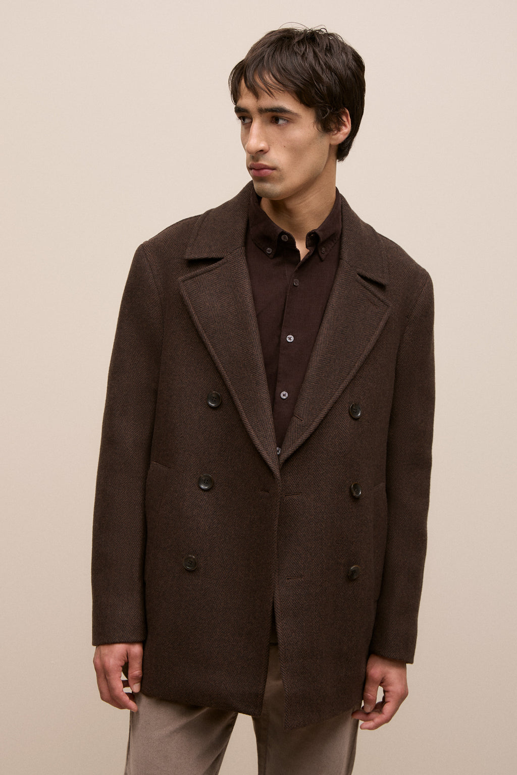 Italian Wool Herringbone Peacoat