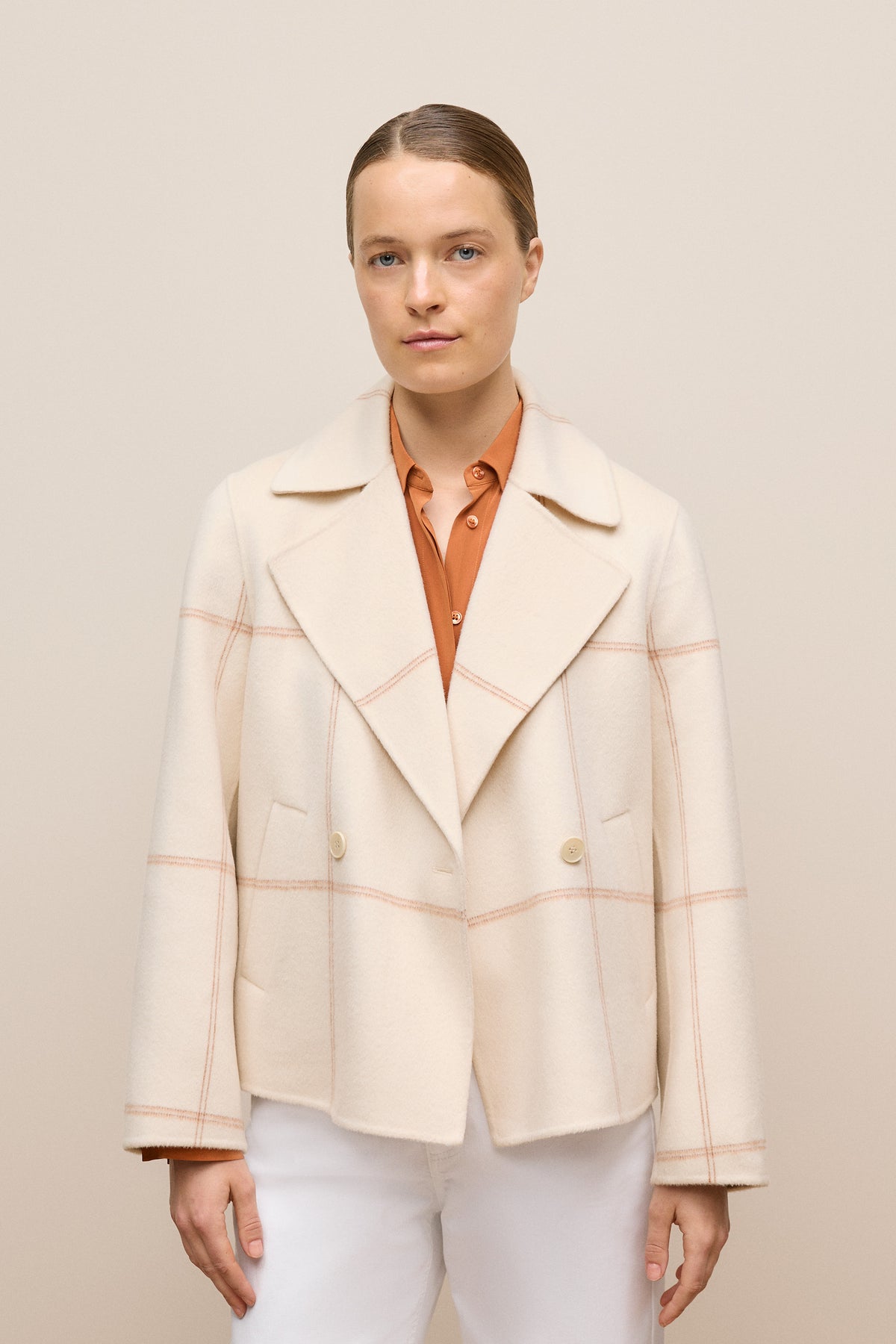 Double Faced Wool Check Peacoat