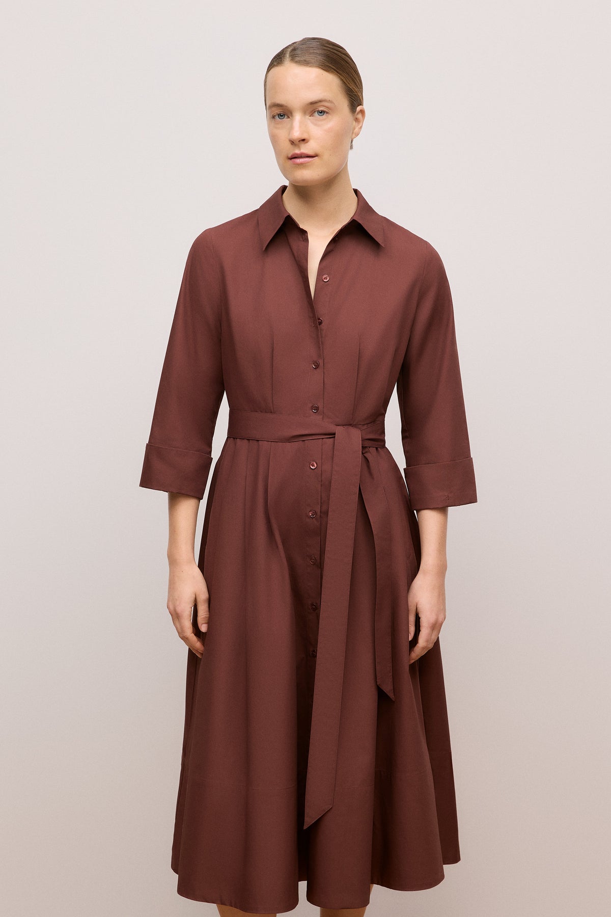 Cotton Poplin Cuff Detail Shirt Dress