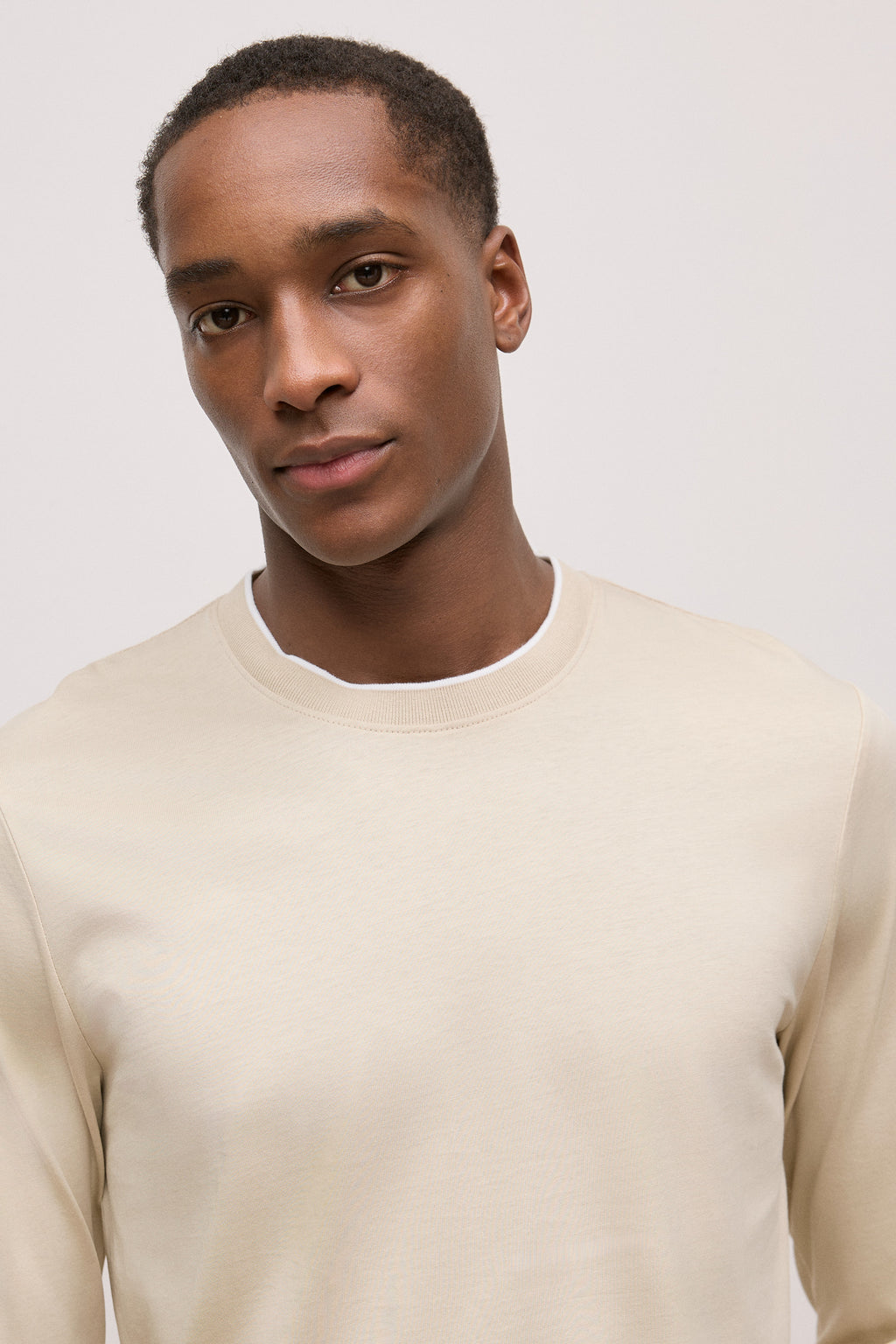 Mercerised Cotton Tipped Long Sleeve T-Shirt