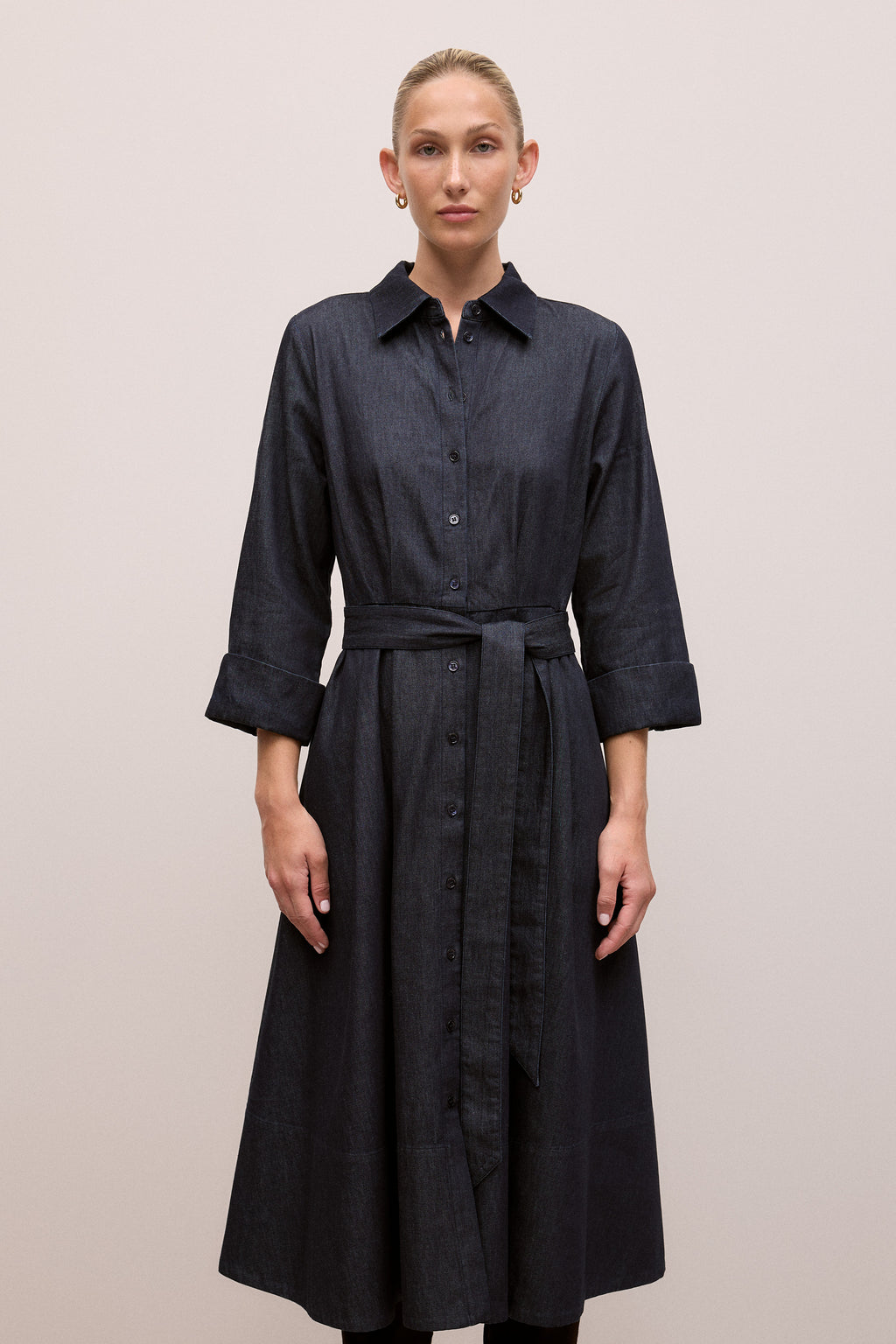 Denim Pleat Detail Shirt Dress