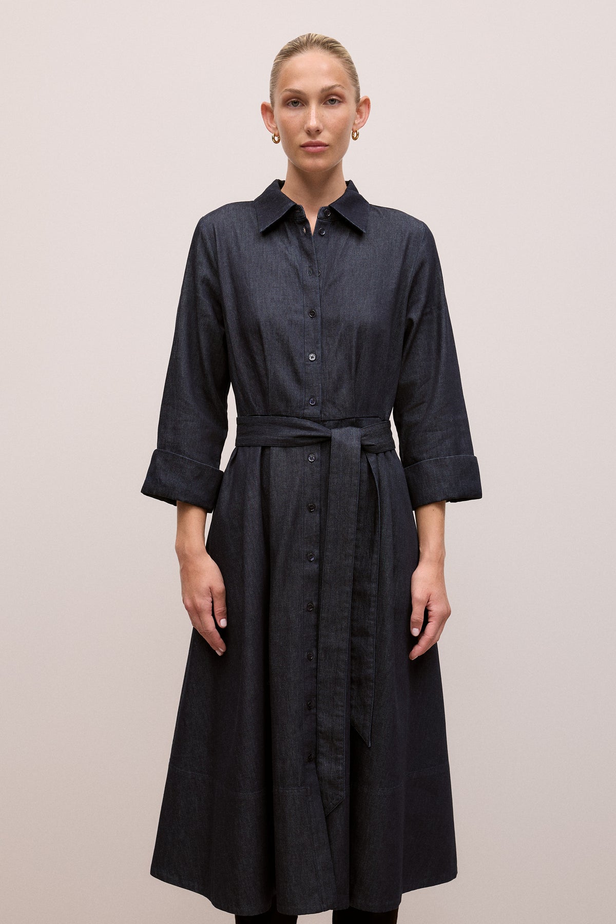 Denim Pleat Detail Shirt Dress