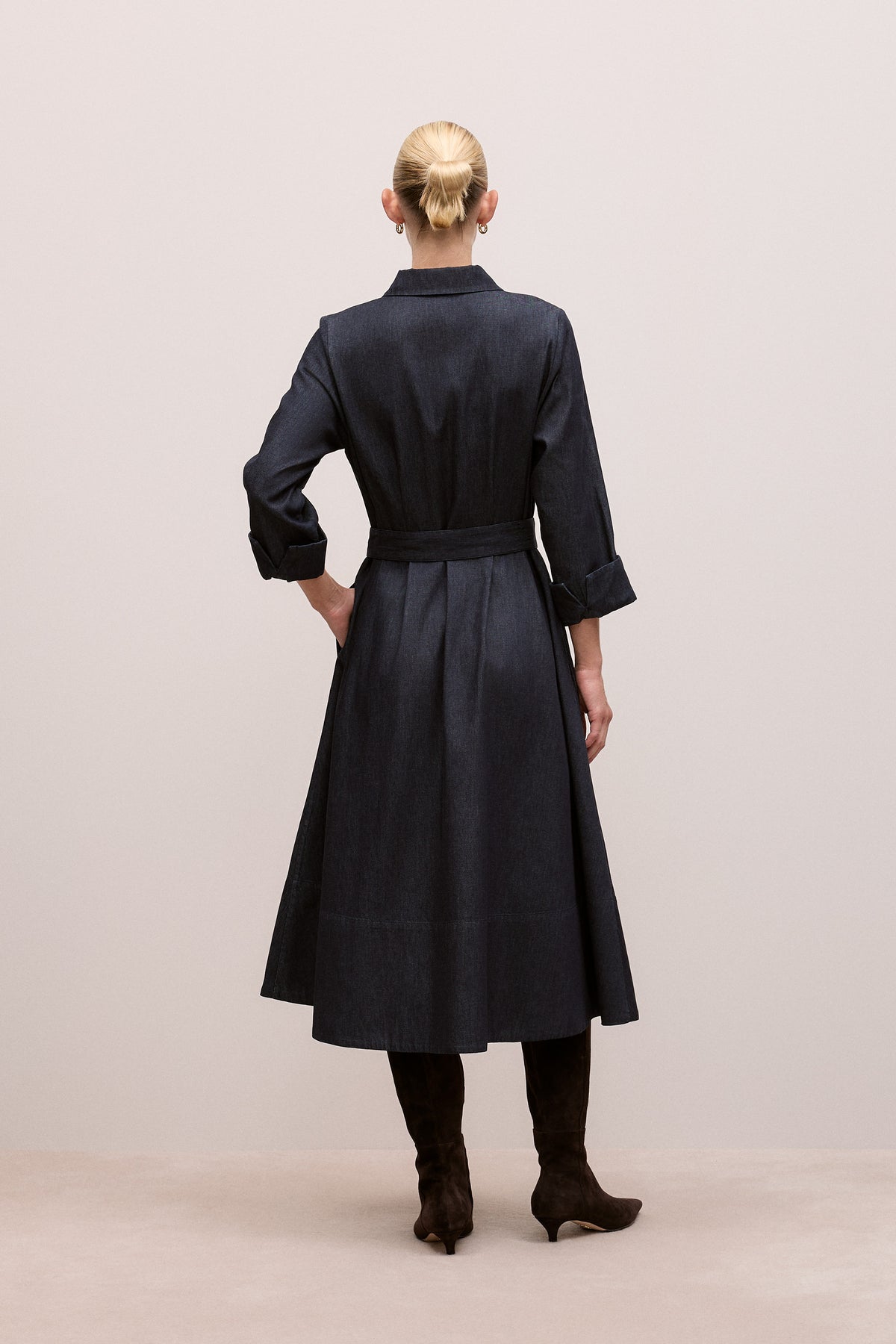 Denim Pleat Detail Shirt Dress
