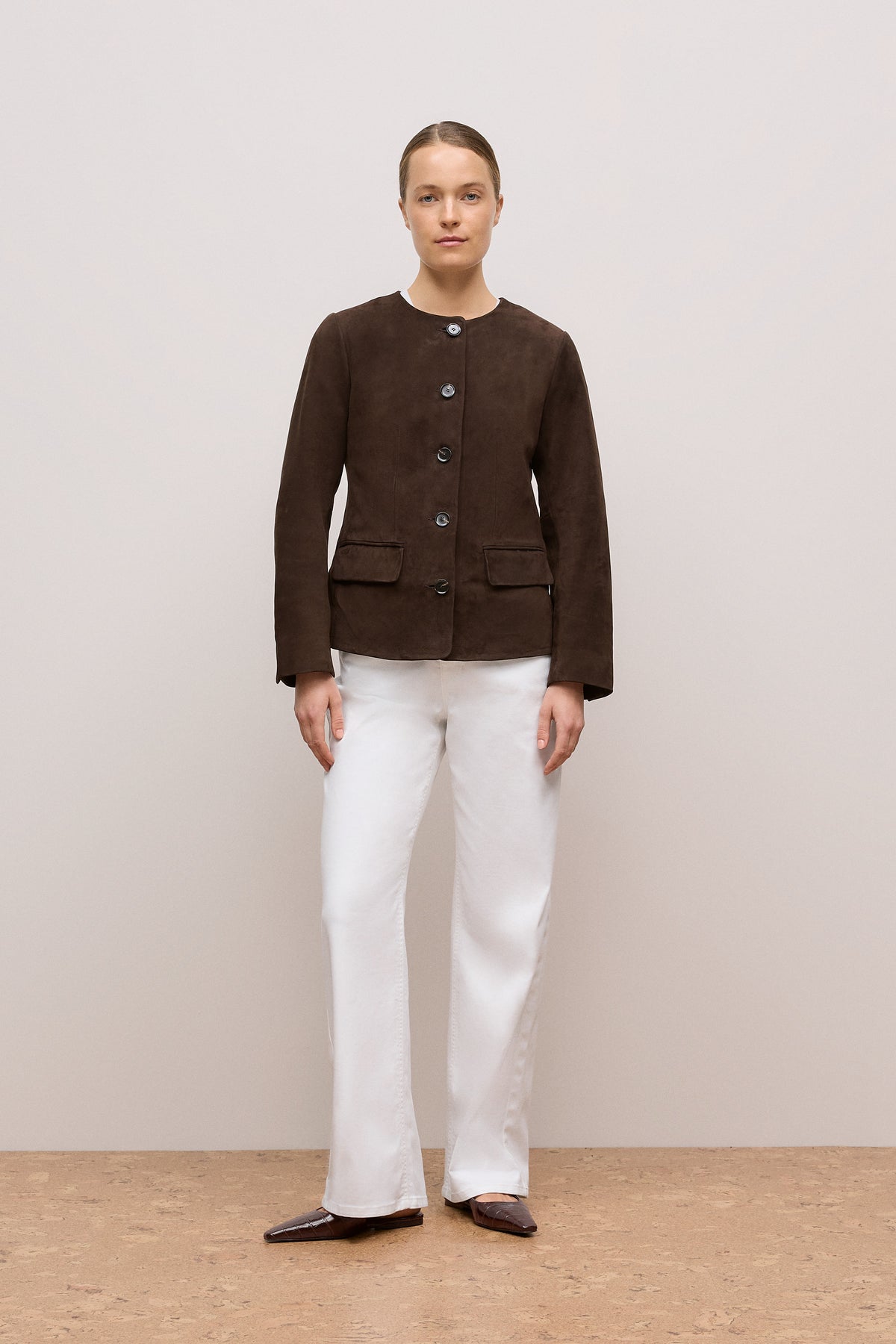 Suede Collarless Jacket