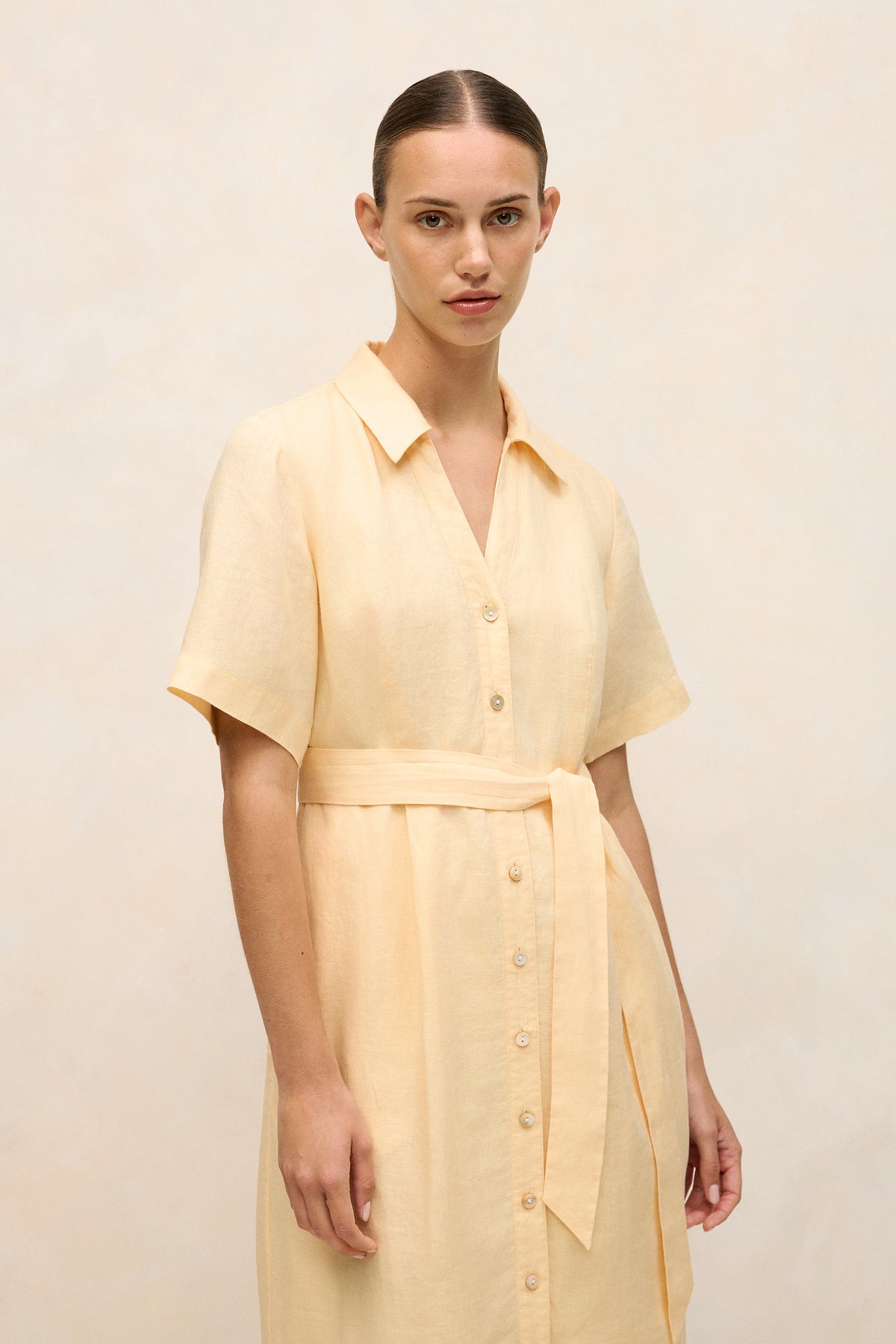 Linen Button Detail Shirt Dress