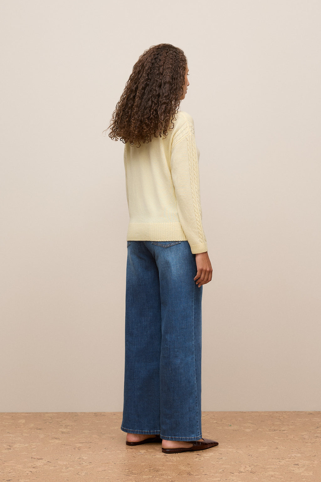 Wool Cashmere Cable Detail Crew