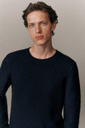 Cotton Blend Textured Crew