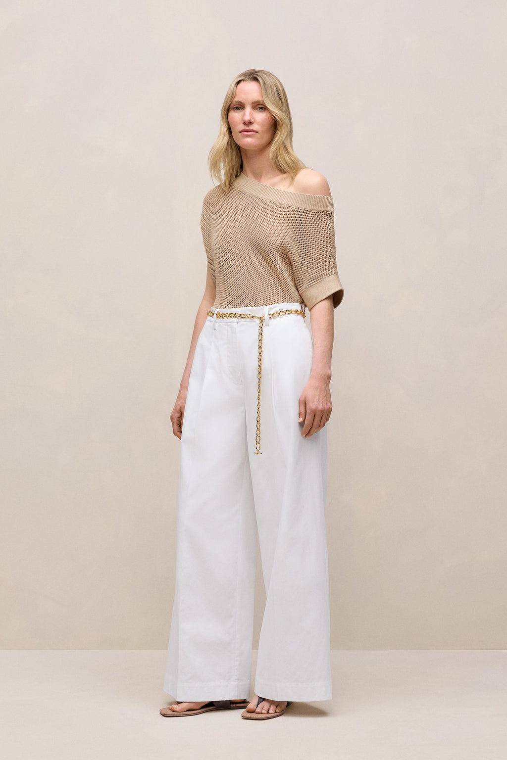 Cotton Blend Tailored Wide Leg Pant