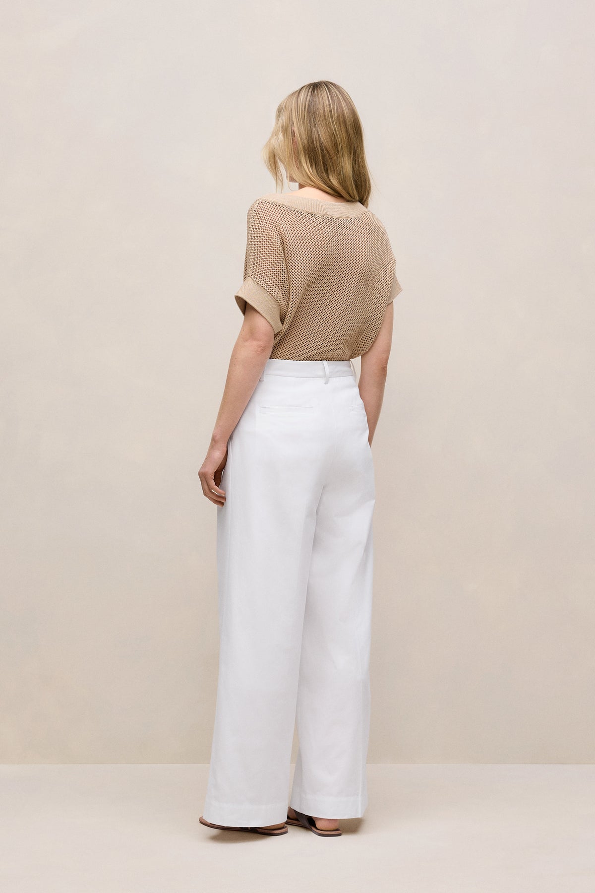 Cotton Blend Tailored Wide Leg Pant
