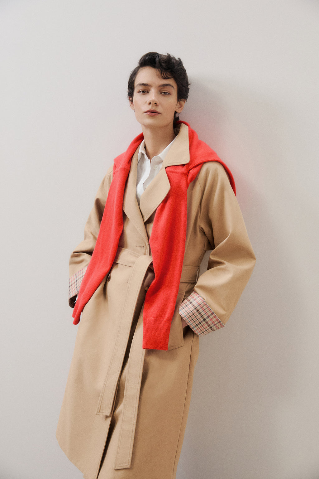 Cotton Twill Cuff Detail Trench Coat