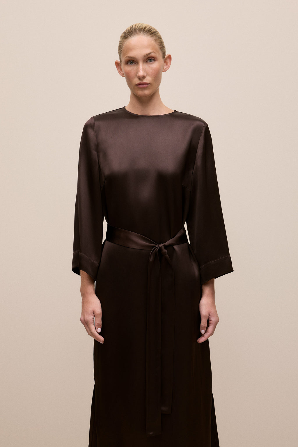 Satin Belted Column Dress