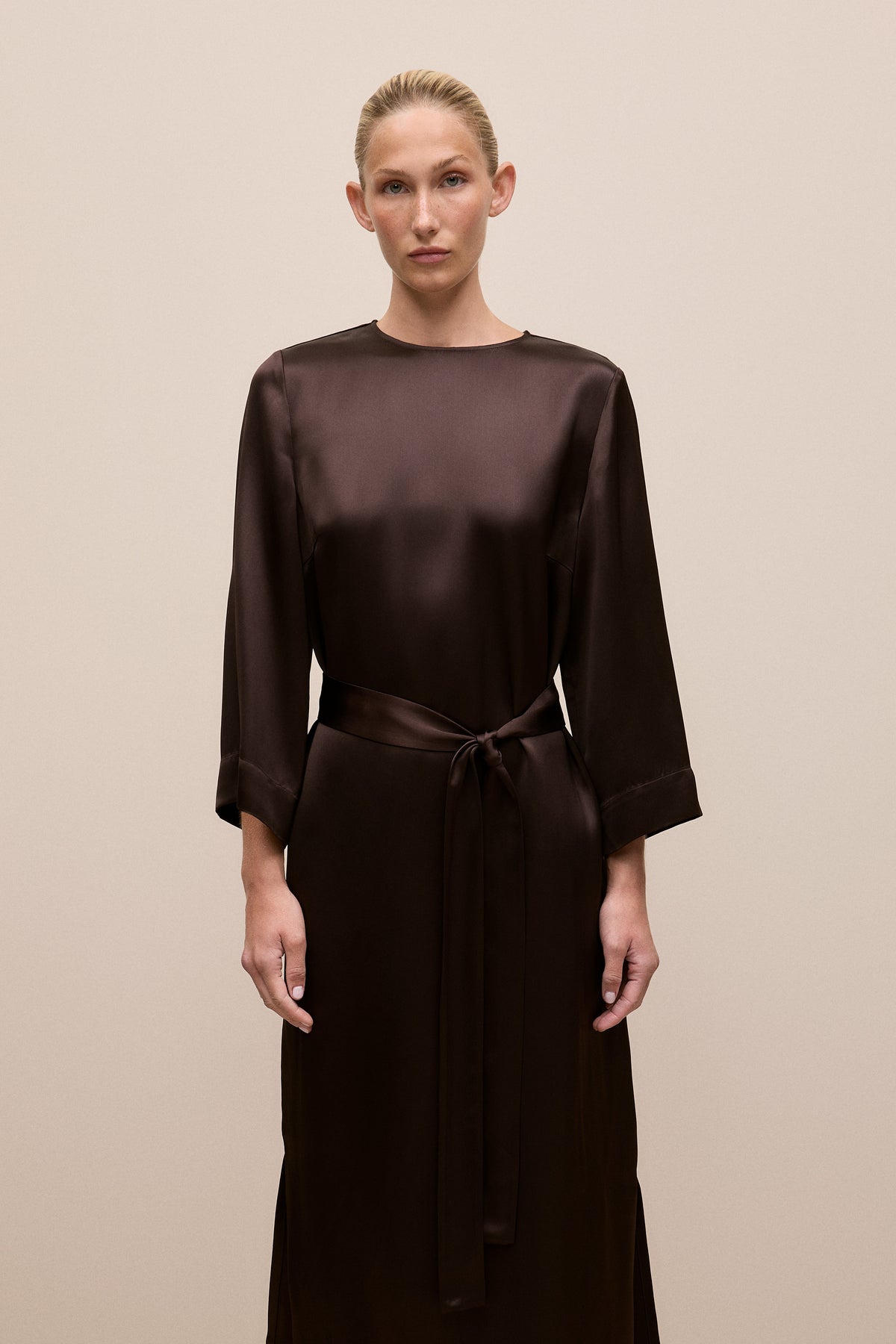 Satin Belted Column Dress