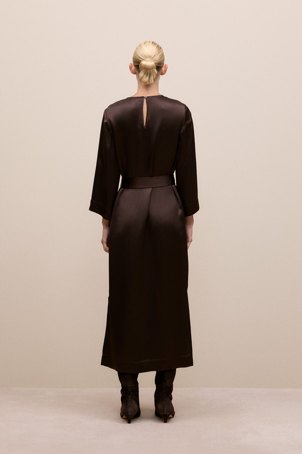 Satin Belted Column Dress