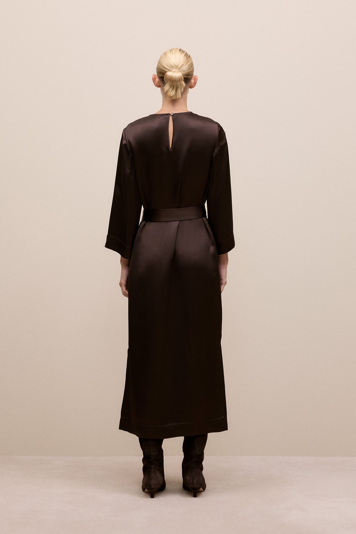 Satin Belted Column Dress