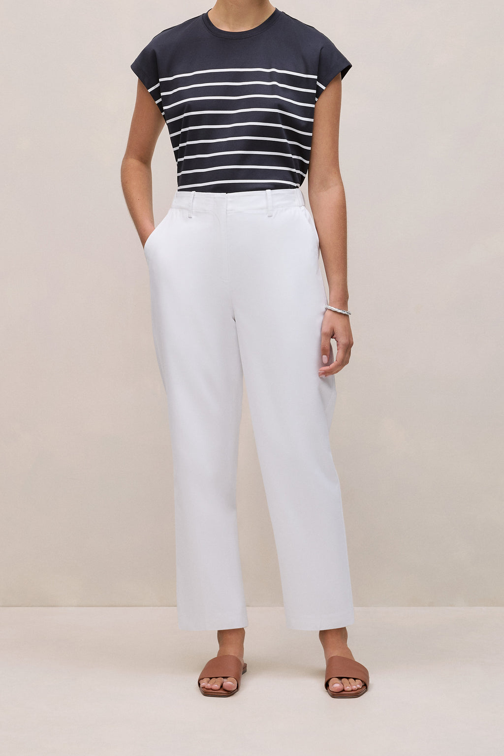 Cotton Blend Straight Leg Pant