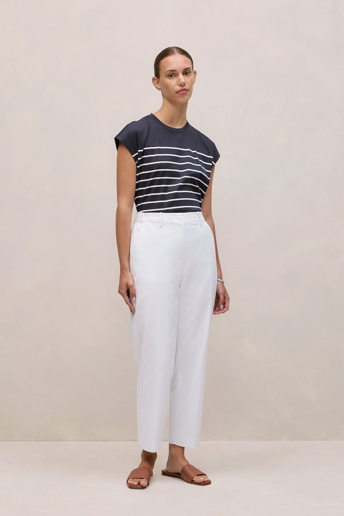 Cotton Blend Straight Leg Pant