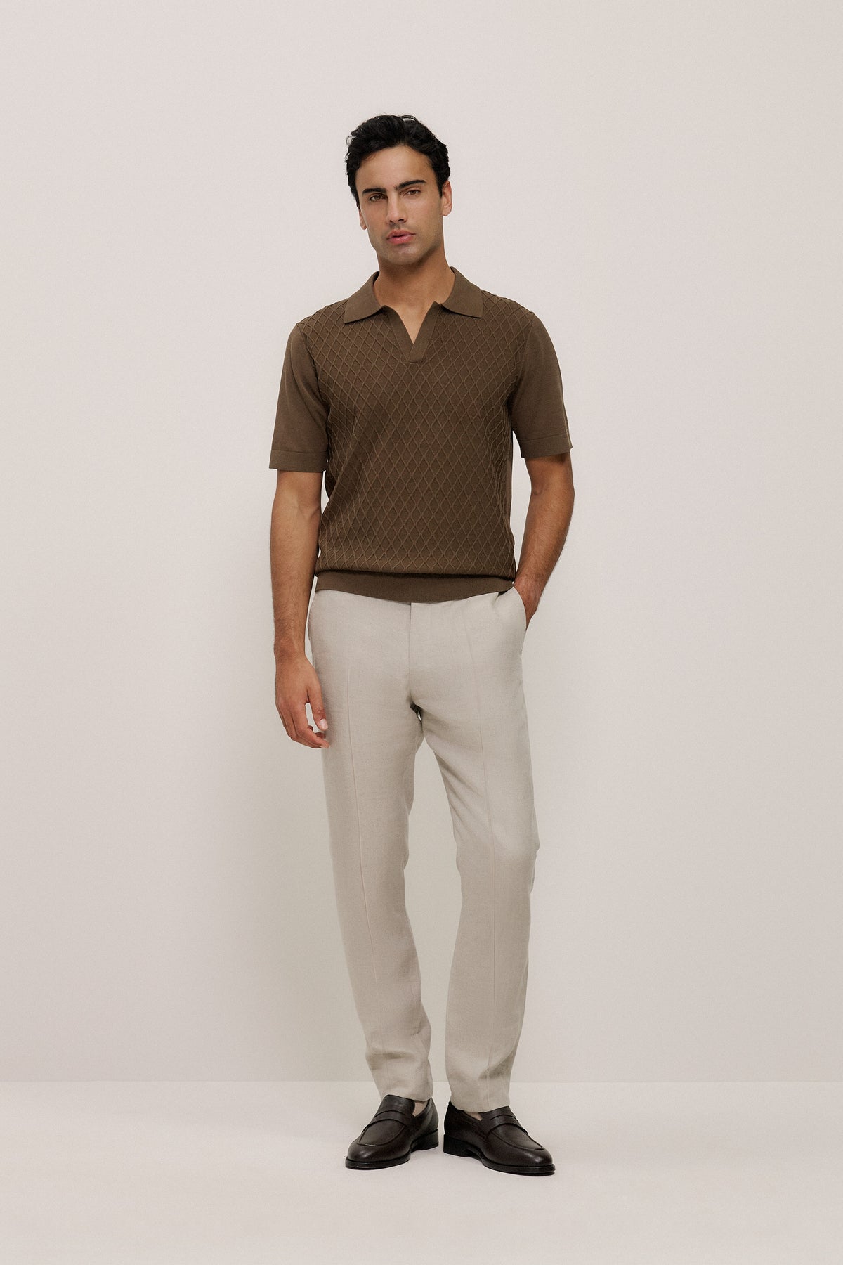 Mercerised Diamond Knit Polo