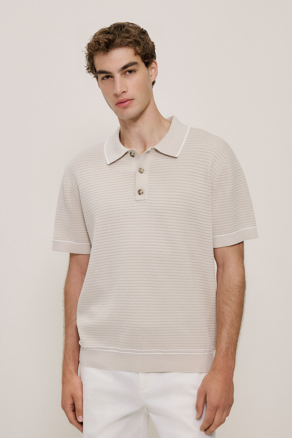 Textured Cotton Tipped Knit Polo
