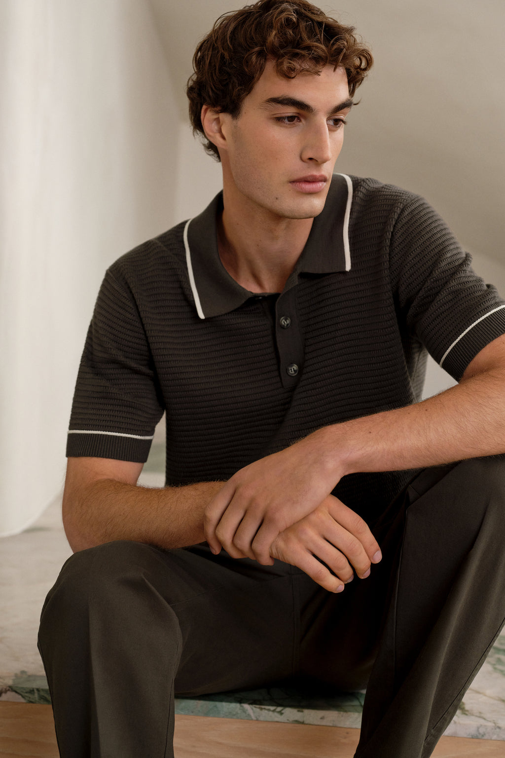 Textured Cotton Tipped Knit Polo