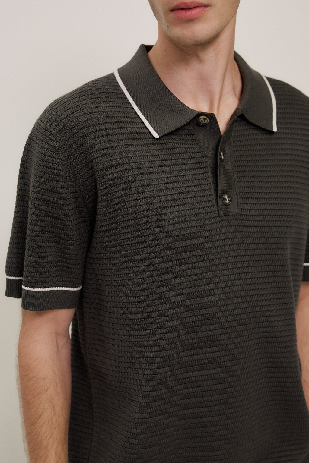 Textured Cotton Tipped Knit Polo