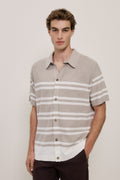 Cotton Linen Stripe Knit Shirt