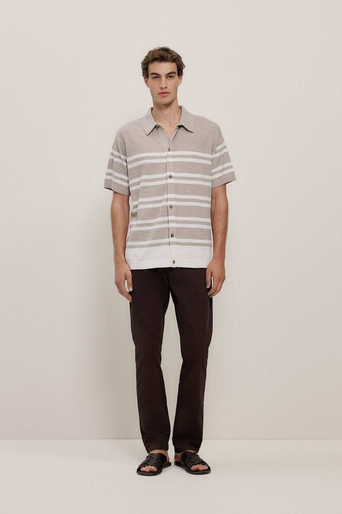 Cotton Linen Stripe Knit Shirt