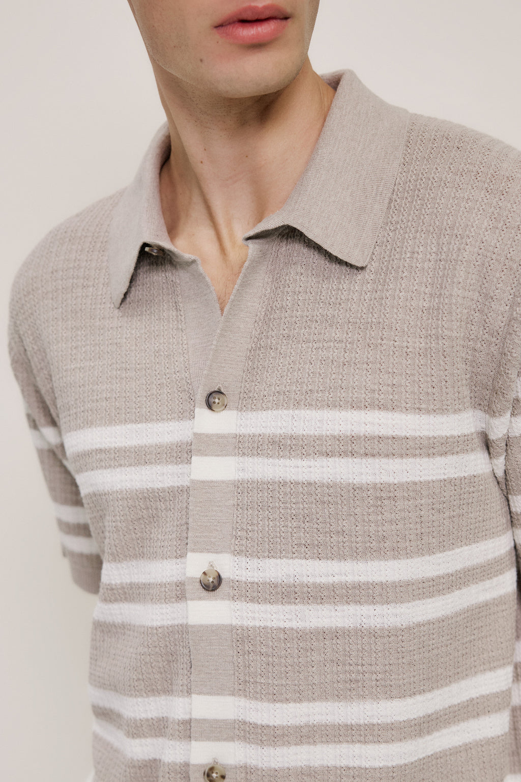 Cotton Linen Stripe Knit Shirt
