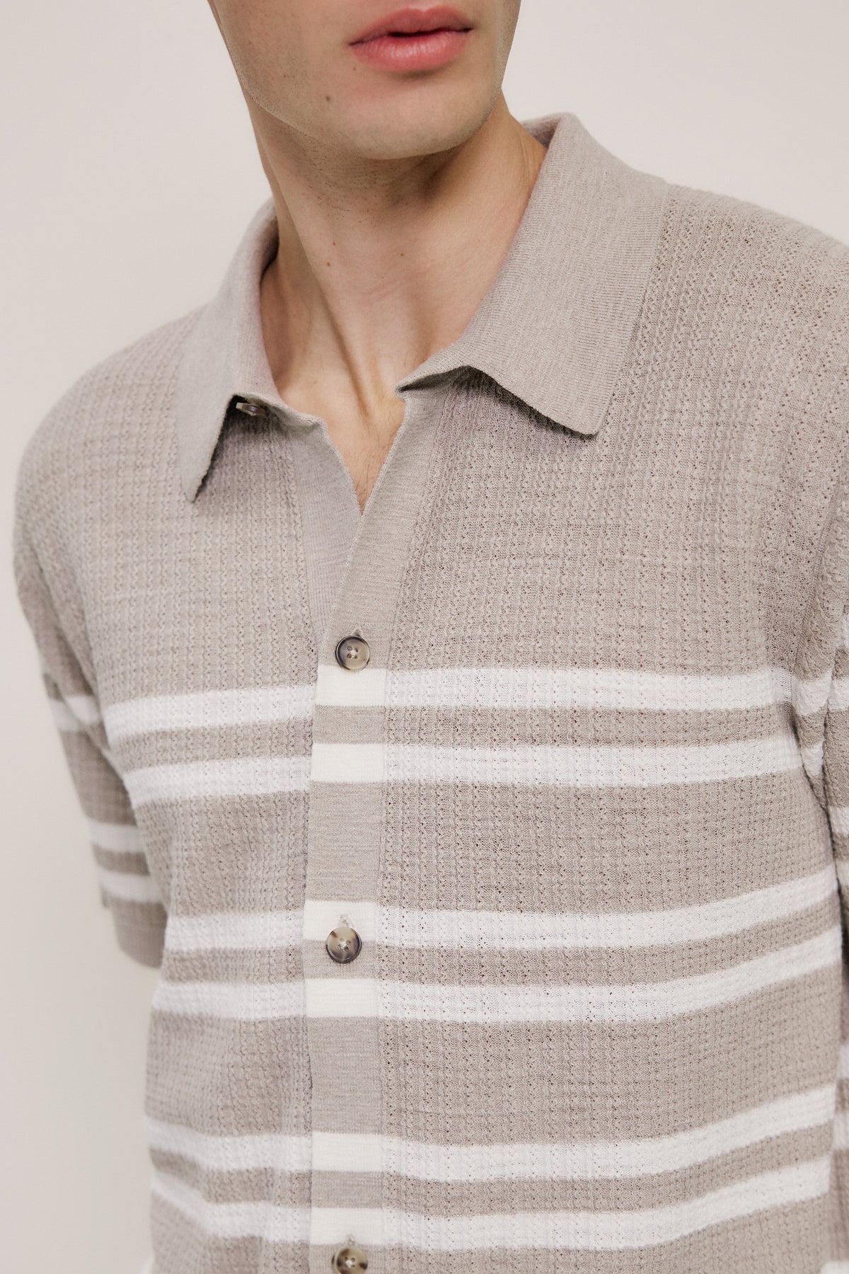 Cotton Linen Stripe Knit Shirt