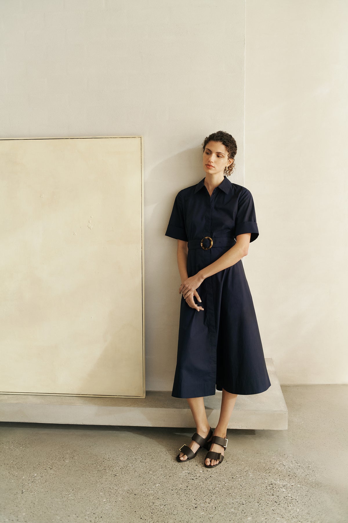 Poplin Pleat Detail Short Sleeve Dress