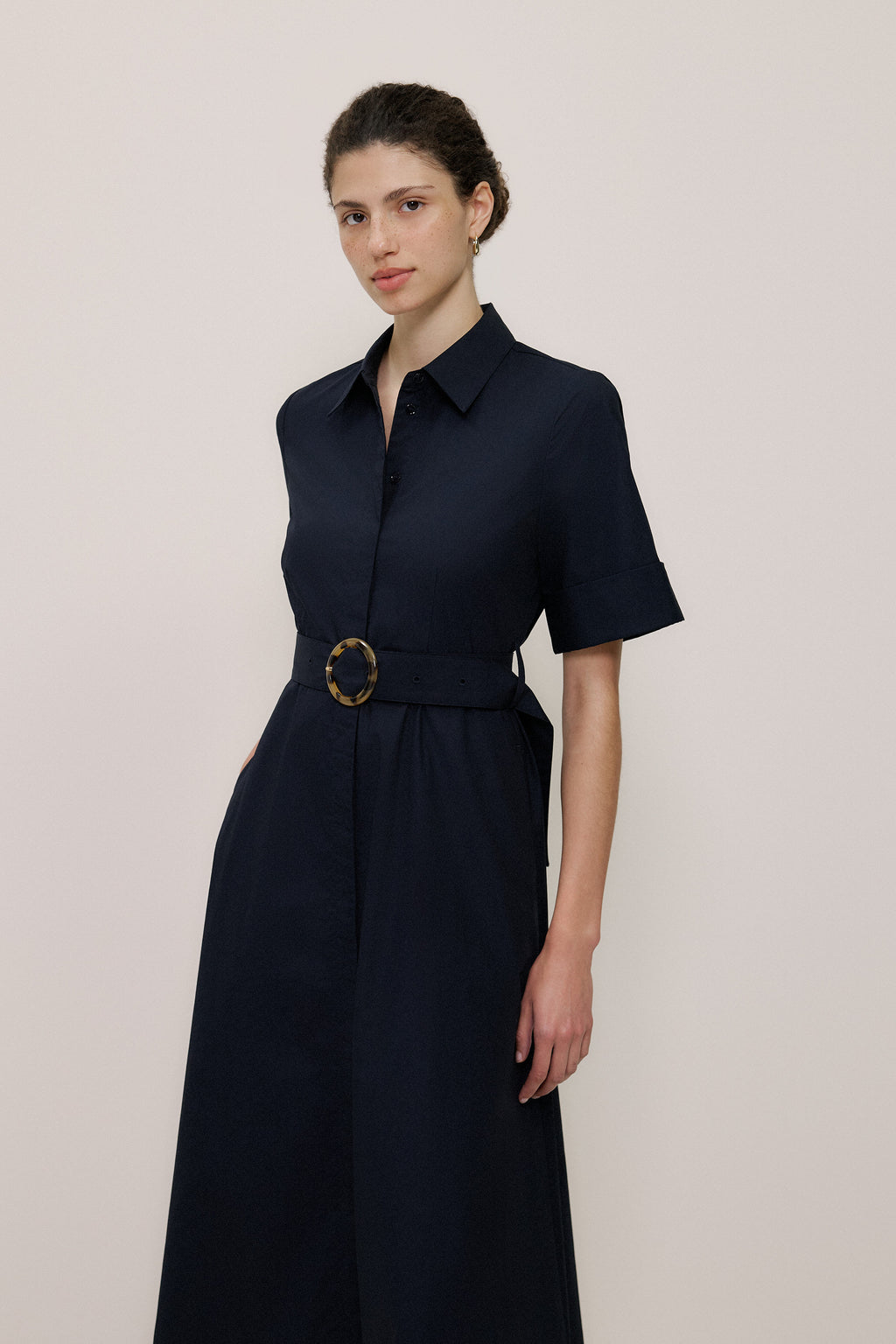 Poplin Pleat Detail Short Sleeve Dress