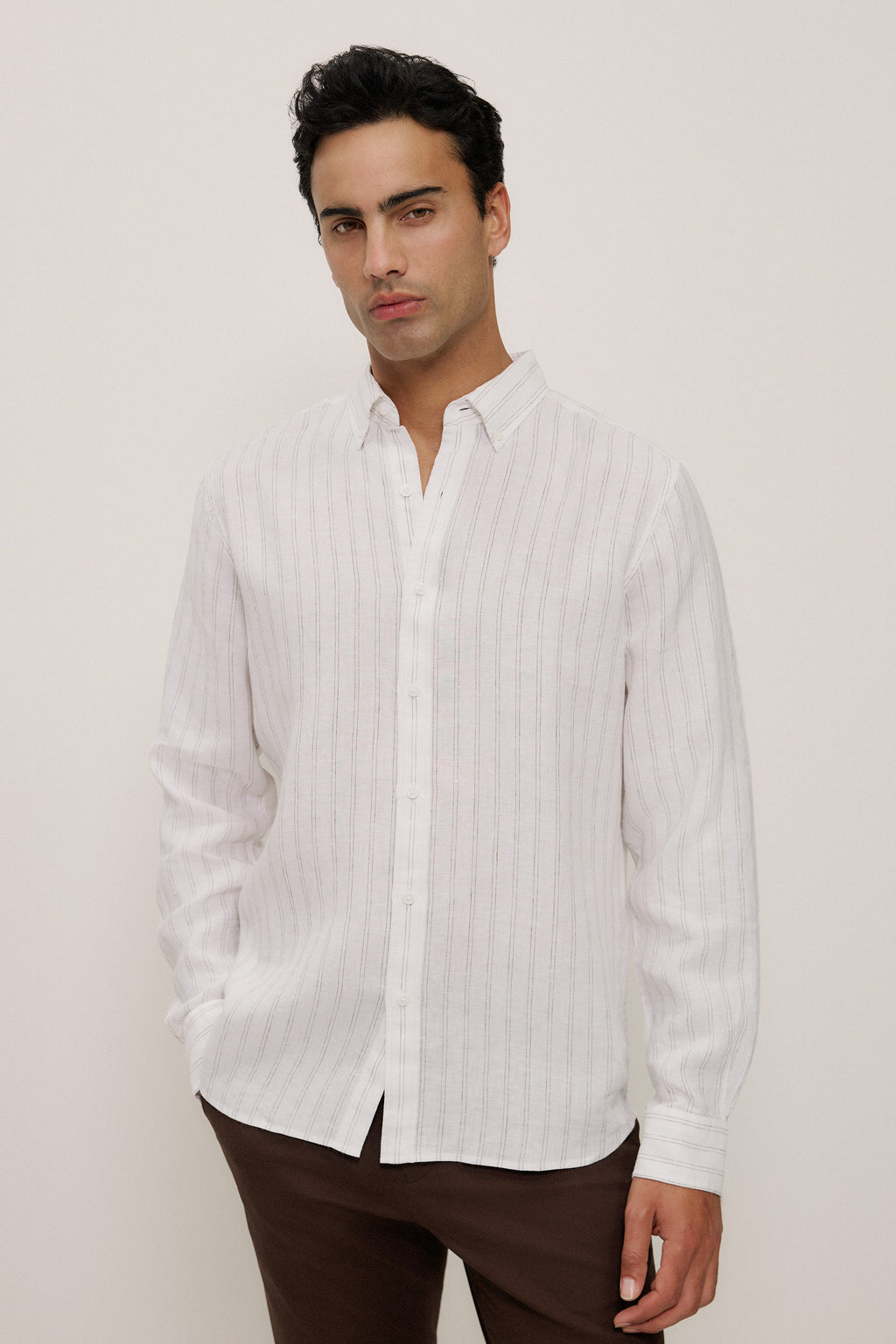 Regular Fit Delave Linen Fine Stripe Shirt