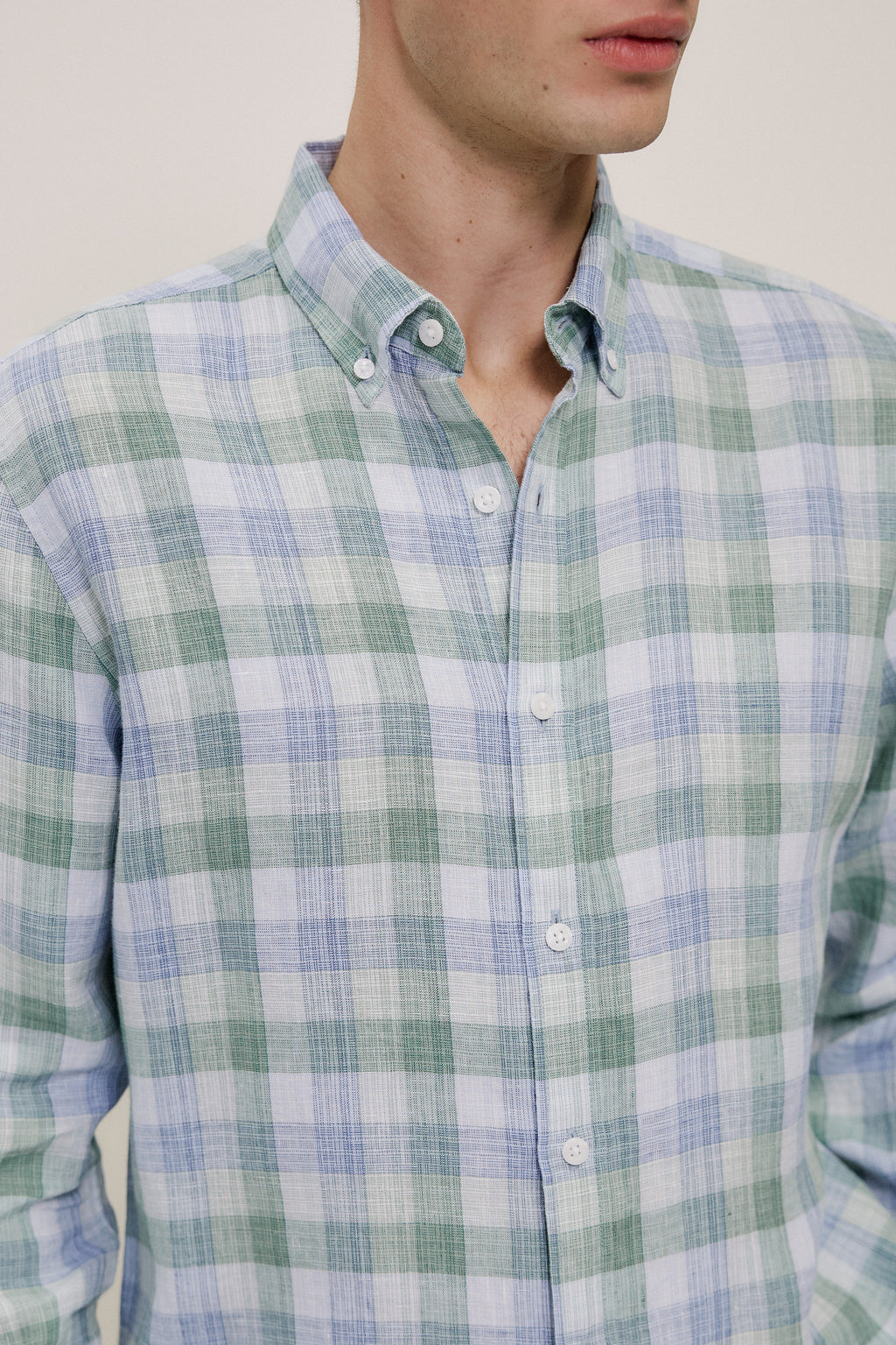 Regular Fit Yarn Dyed Linen Check Shirt