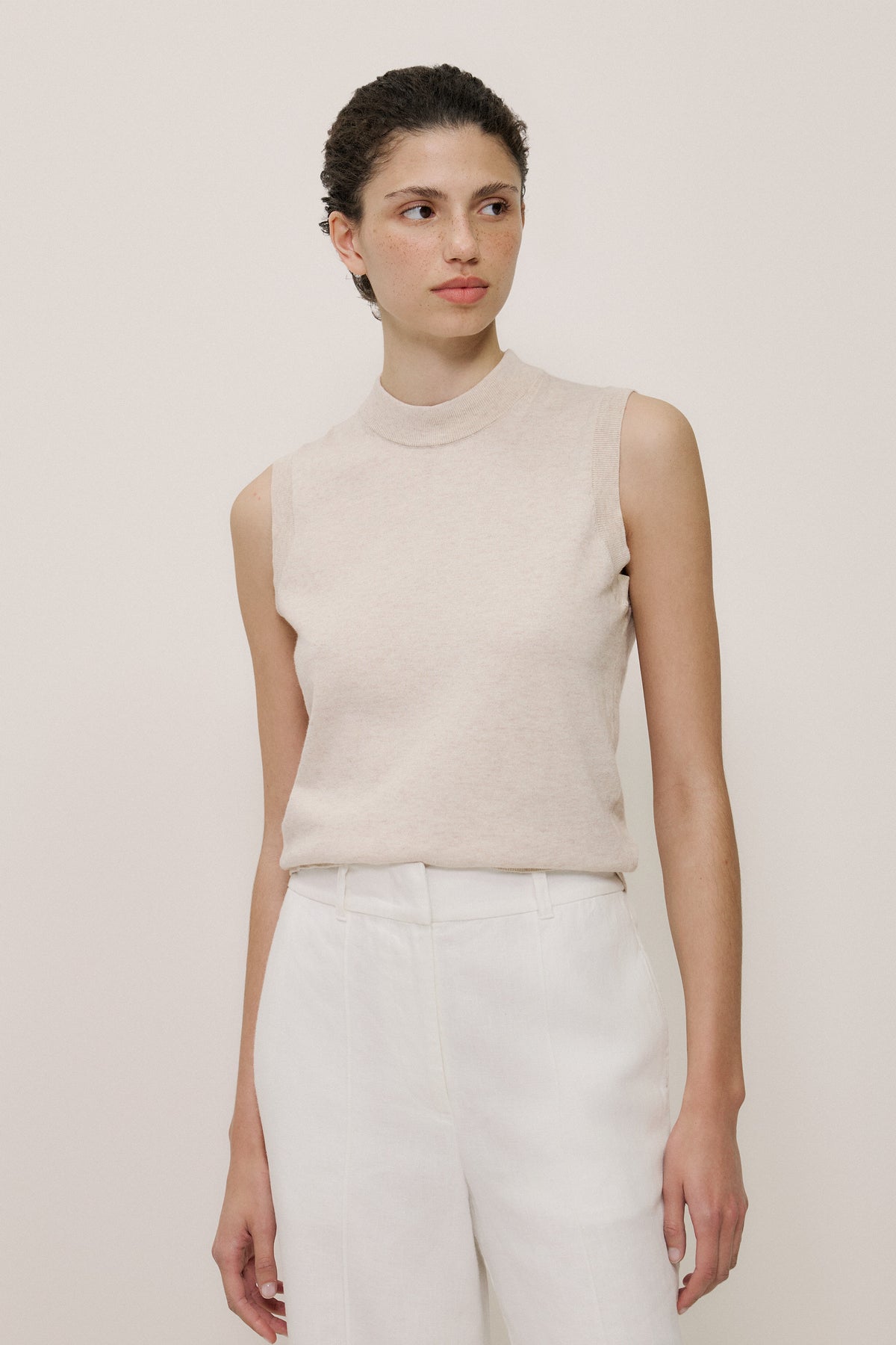 Cotton Cashmere Mock Neck Tank