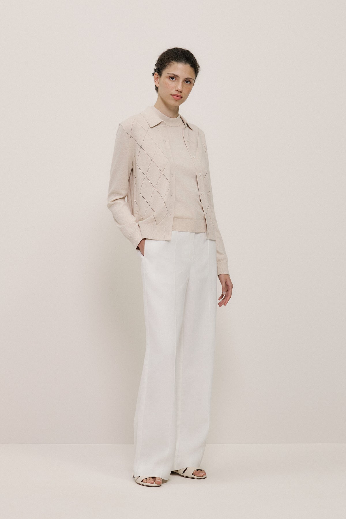 Cotton Cashmere Pointelle Cardigan
