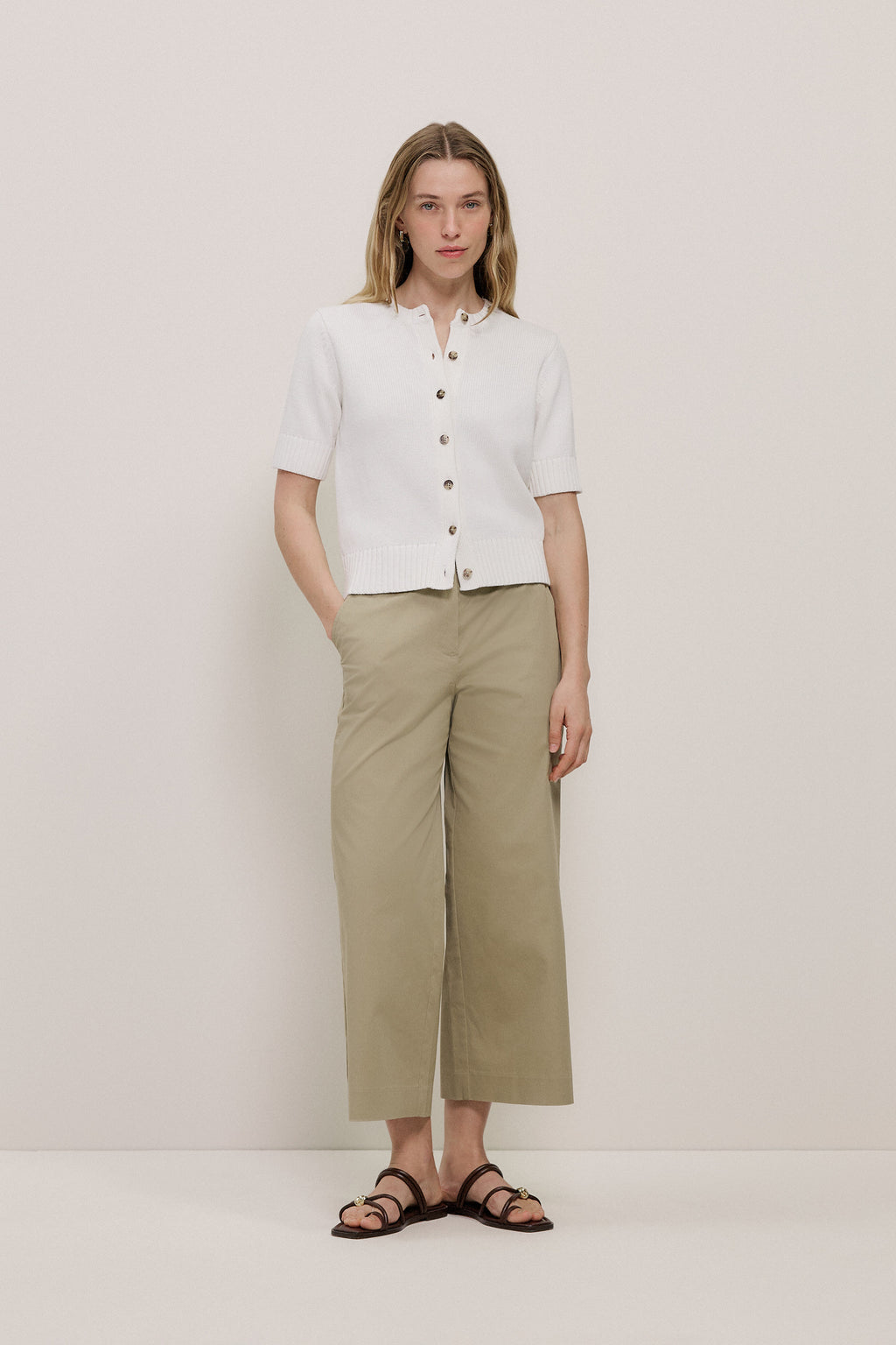 Cropped Wide Leg Chino Pant
