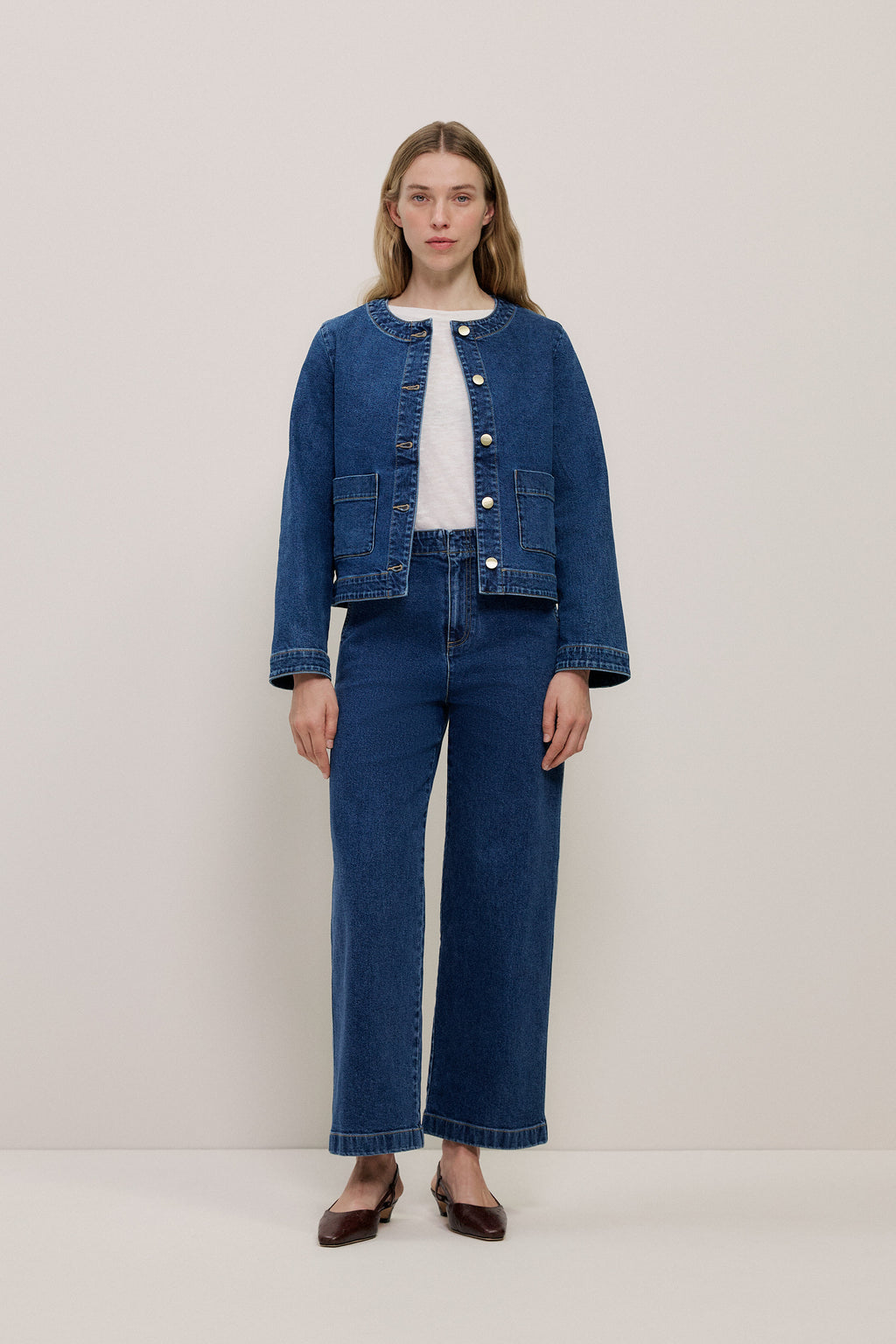 Denim High Rise Tailored Pant