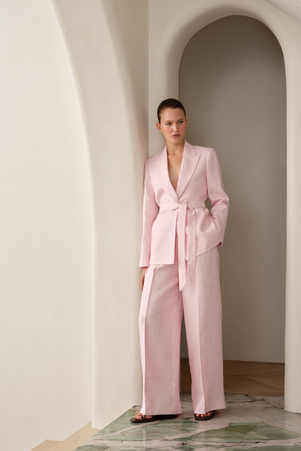 Linen Herringbone Pleat Front Pant