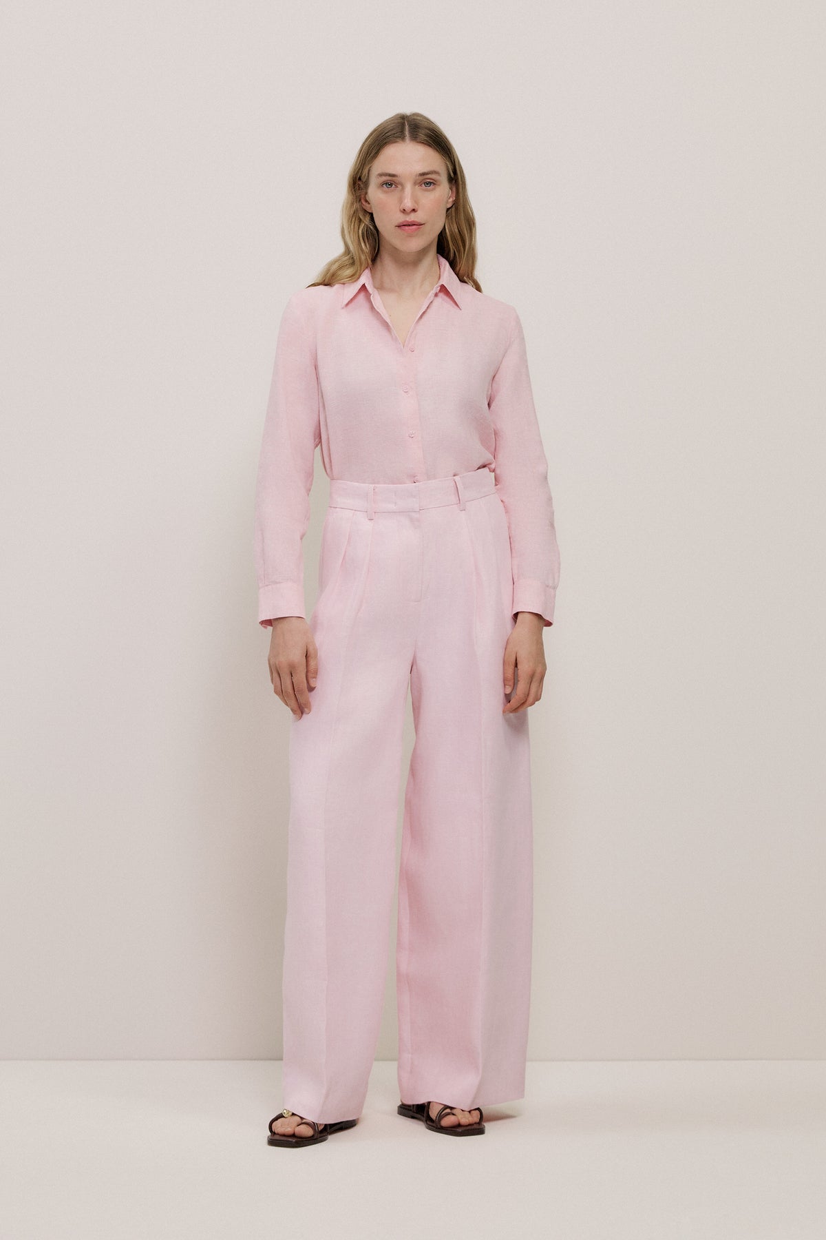 Linen Herringbone Pleat Front Pant