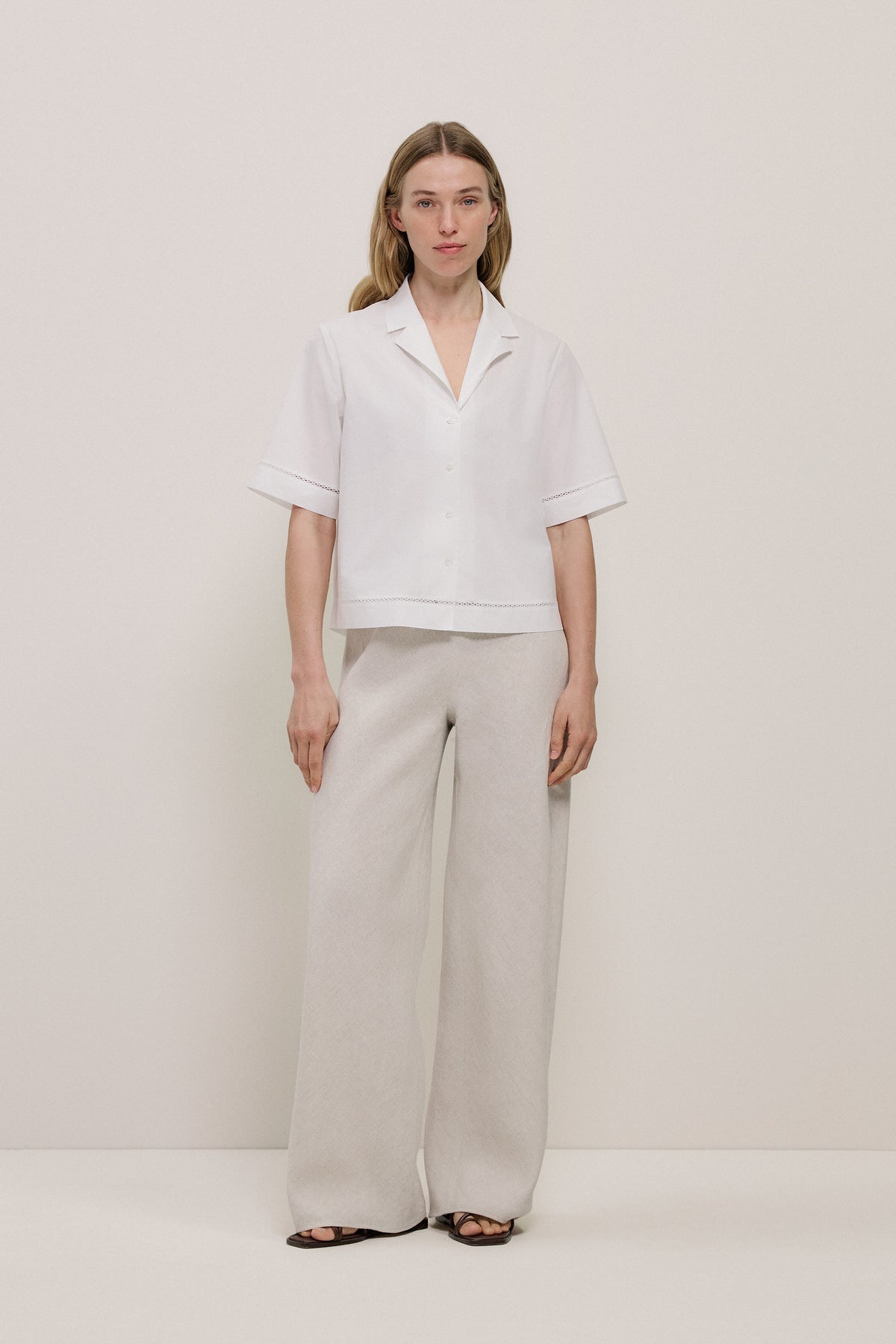 Poplin Lattice Trim Short Sleeve Shirt