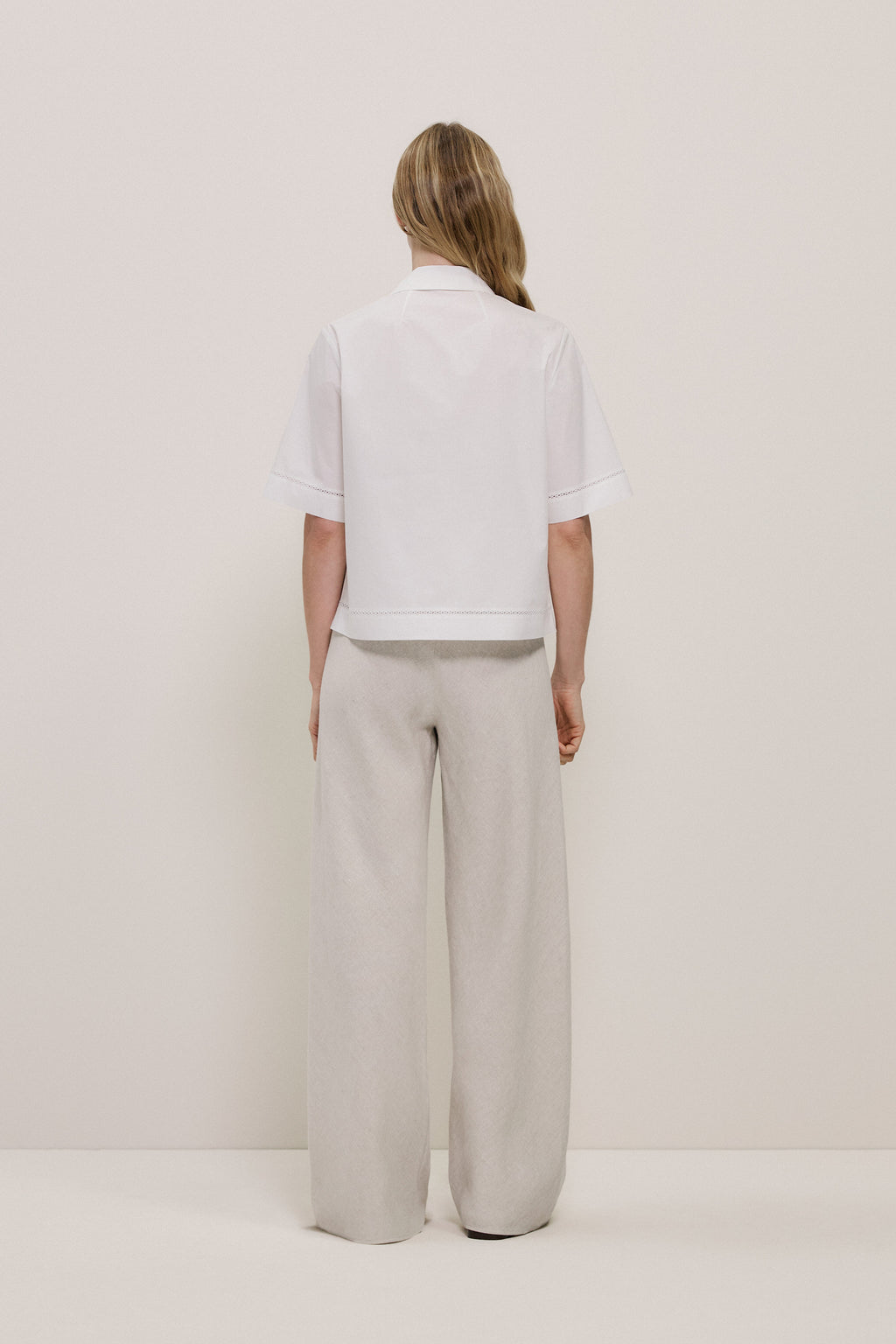 Poplin Lattice Trim Short Sleeve Shirt