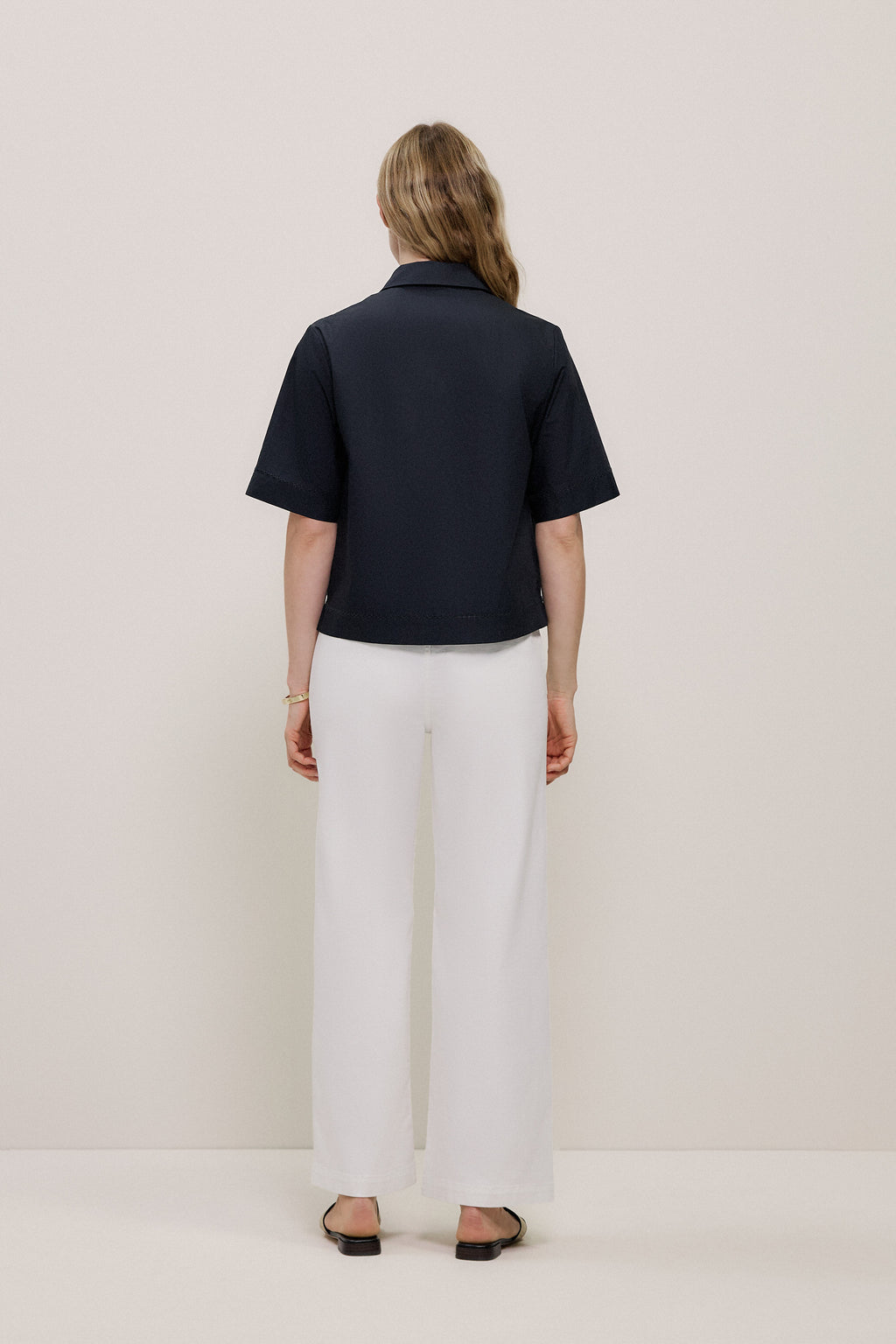 Poplin Lattice Trim Short Sleeve Shirt