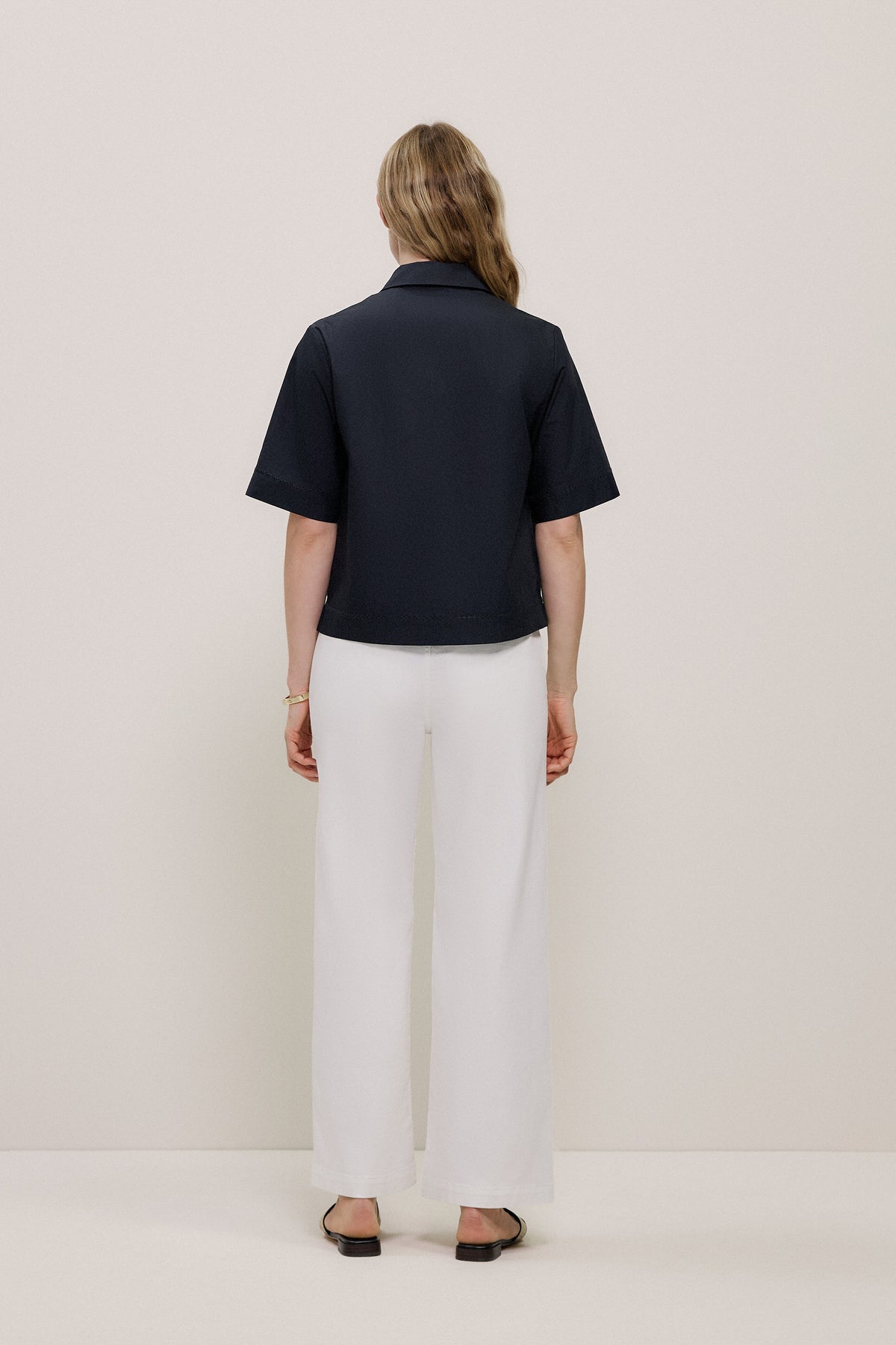 Poplin Lattice Trim Short Sleeve Shirt