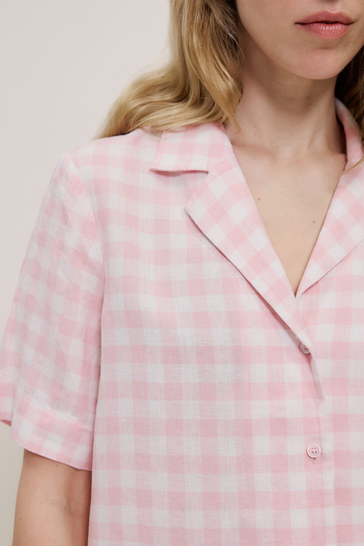 Gingham Linen Short Sleeve Shirt