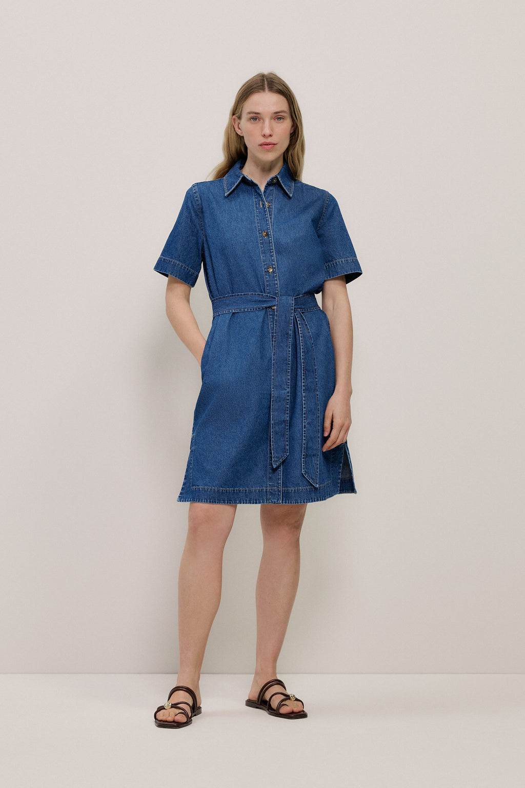 Denim Belted Shirt Dress