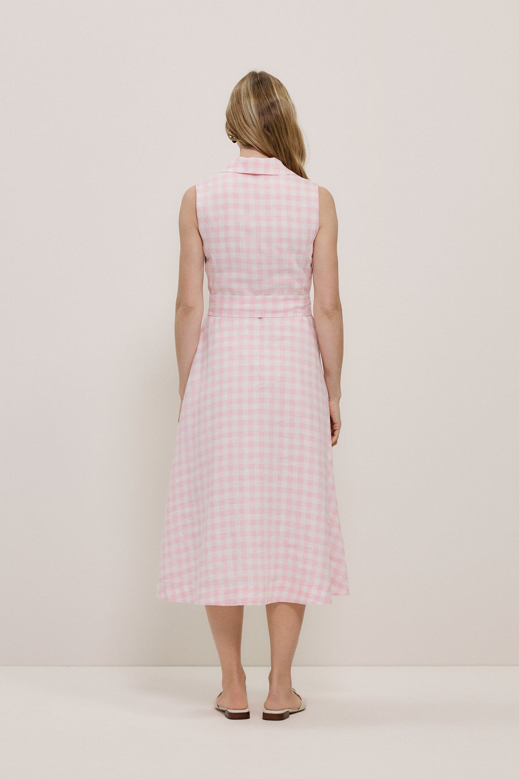 Gingham Linen Sleeveless Shirt Dress