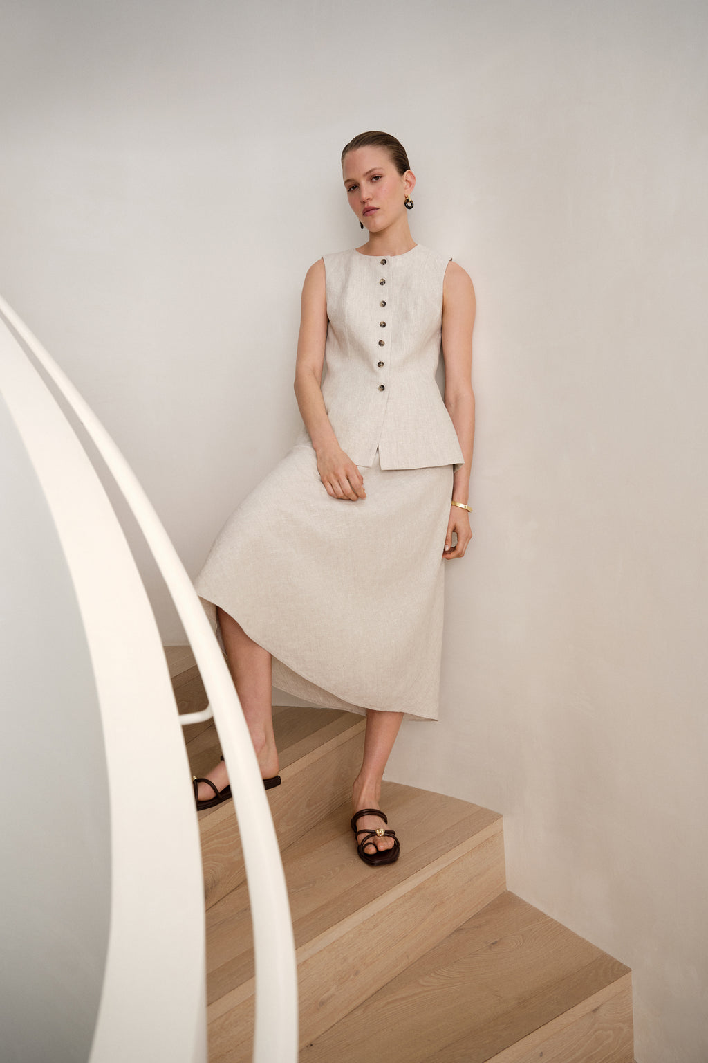 Yarn Dyed Linen Bias Slip Skirt