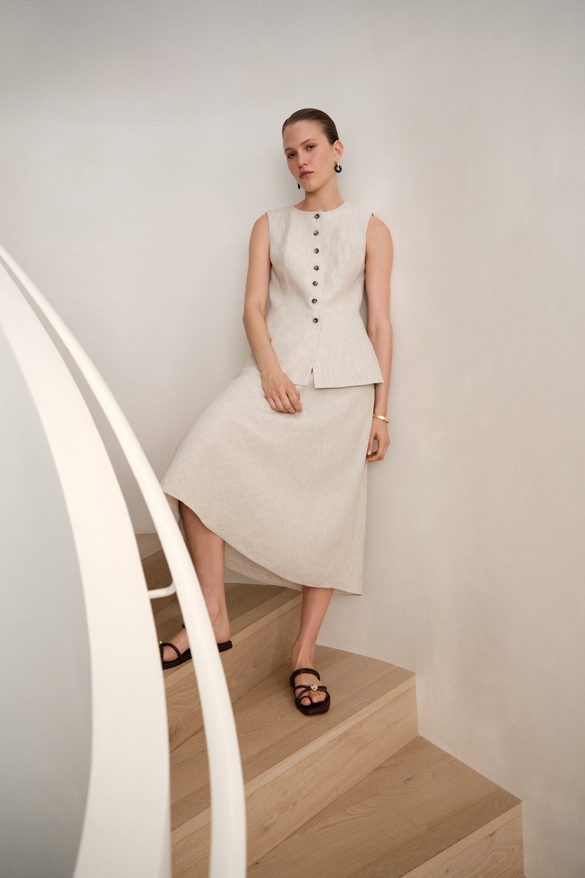 Yarn Dyed Linen Bias Slip Skirt