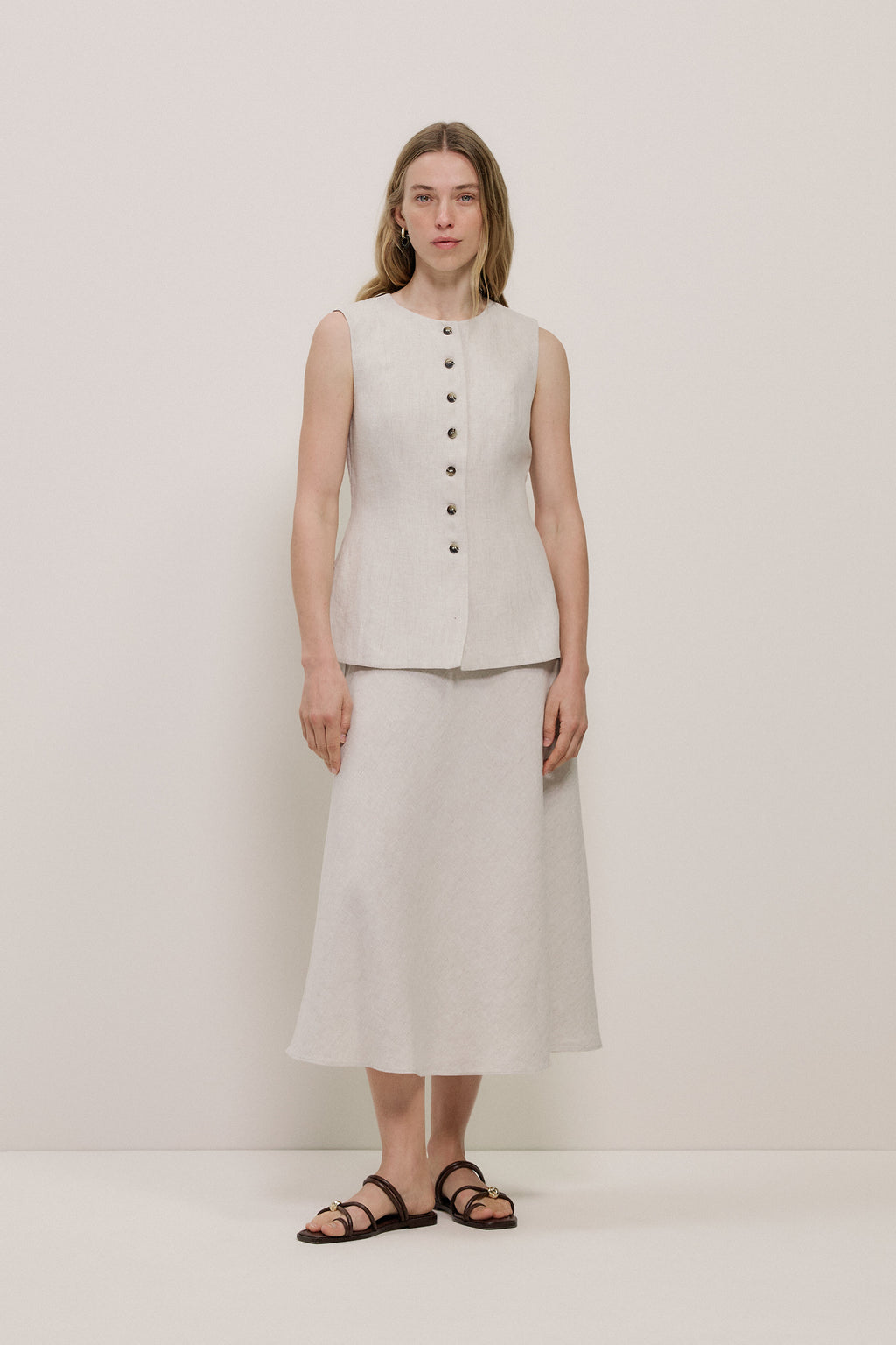Yarn Dyed Linen Bias Slip Skirt